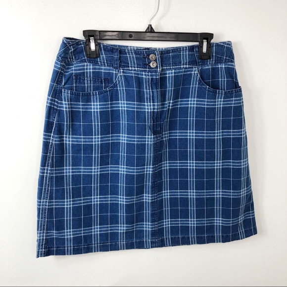 denim and plaid skirt